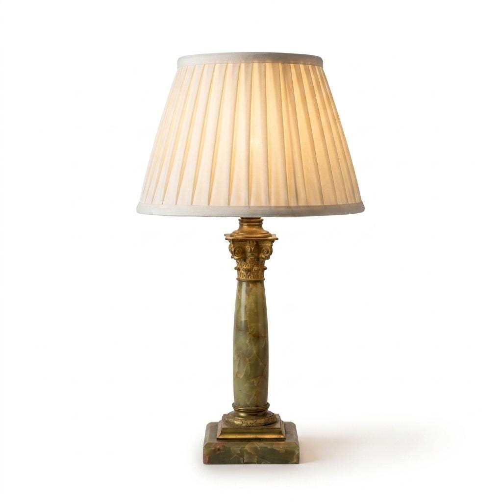 Antique Onyx Column Lamp, Fire-Gilt Chased Bronze Corinthian Capital — French, 19th Century