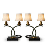 Vintage Sculptural Table Lamp Pair, Sage Green Loop Arms, Marble Base — Art Deco Style, 1950s