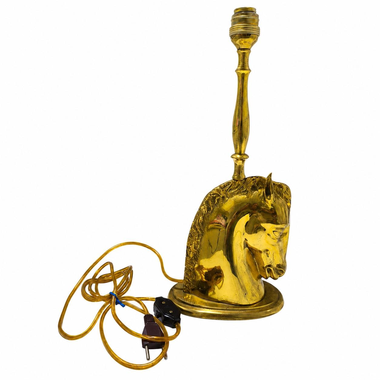Brass Horse Head Table Lamp Base, Sculptural Equestrian Form