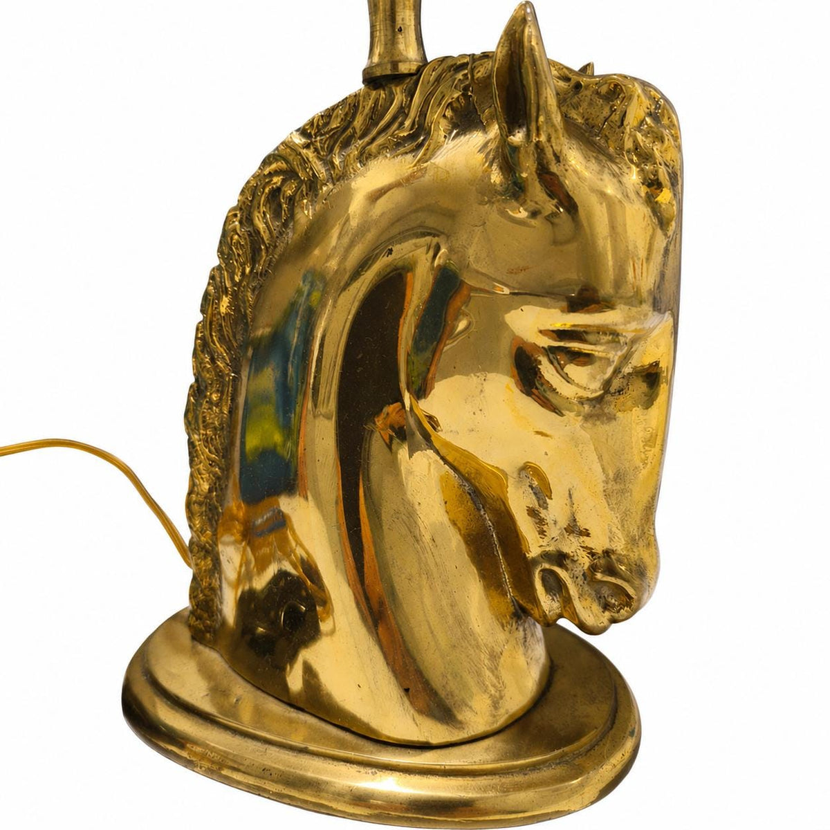 Brass Horse Head Table Lamp Base, Sculptural Equestrian Form