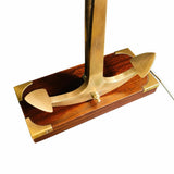 Bronze Anchor Table Lamp, Wood Base with Brass Corner Accents — Nautical Art Deco Style, France, 1960s