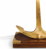 Bronze Anchor Table Lamp, Wood Base with Brass Corner Accents — Nautical Art Deco Style, France, 1960s