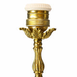 Victorian Style Gilt Brass Candlestick Lamp Pair, Twist-Carved Stem — Mid-20th Century