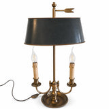 Bronze Two-Arm Bouillotte Lamp, Black Tole Shade with Arrow Finial — Empire Style, France