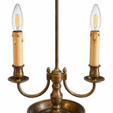 Bronze Two-Arm Bouillotte Lamp, Black Tole Shade with Arrow Finial — Empire Style, France