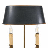 Bronze Two-Arm Bouillotte Lamp, Black Tole Shade with Arrow Finial — Empire Style, France