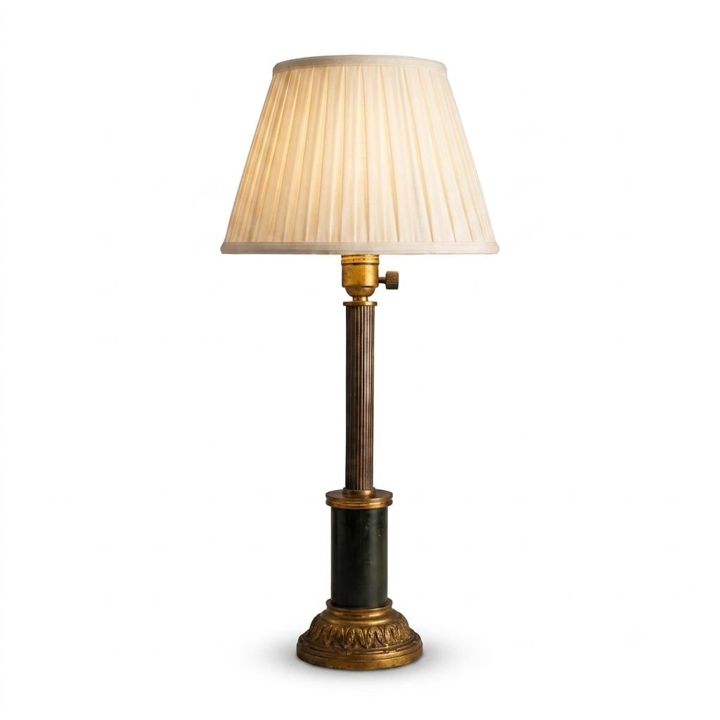 Bronze Lamp Base, Louis XVI Style, Fluted Column — Vintage, 1950s