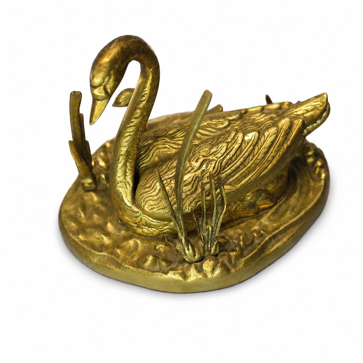 Bronze Smoking Set, Swan Among the Reeds — Attributed to S. Agudo, Spain, circa 1960s