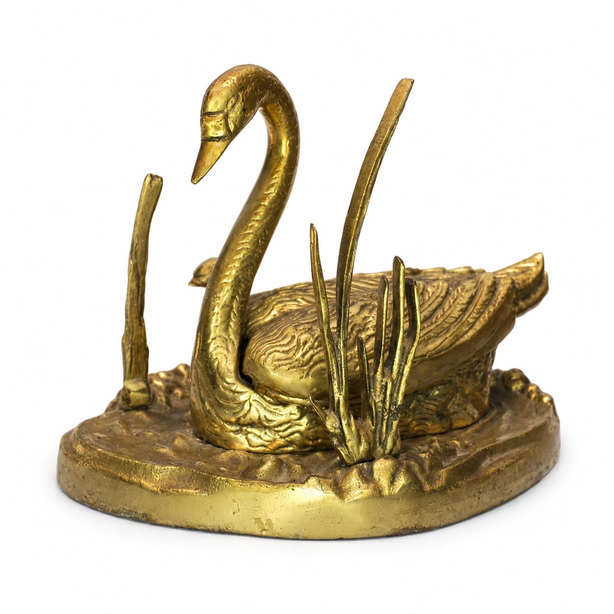 Bronze Smoking Set, Swan Among the Reeds — Attributed to S. Agudo, Spain, circa 1960s