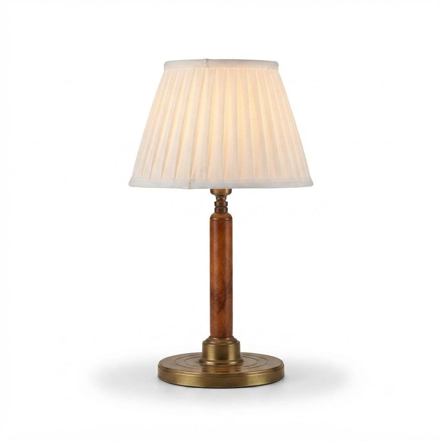 Vintage Wood and Brass Table Lamp, Mid-Century Bedside Lighting
