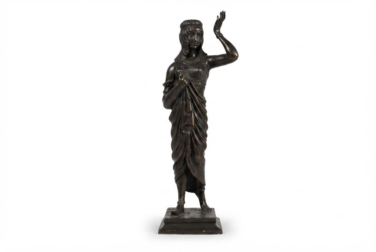 Large Patinated Bronze or Spelter Sculpture, Egyptian-Style Female Figure, 1920s