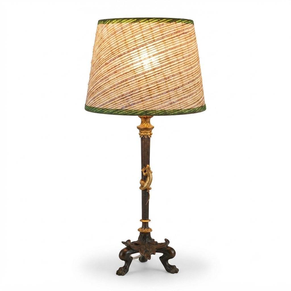 Bronze Candlestick Converted to Lamp, Salamander Motif, Style of Barbedienne, 19th Century