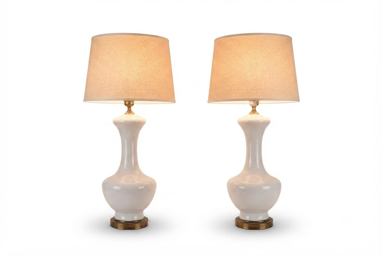 Pair of Opaline Glass Table Lamps, Baluster Form, Bronze-Toned Base, 1950s