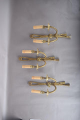 Vintage Brass Wall Sconces, Rope and Tassel Motif, Set of Three, Double Arm