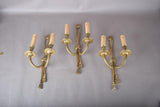 Vintage Brass Wall Sconces, Rope and Tassel Motif, Set of Three, Double Arm