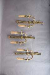 Vintage Brass Wall Sconces, Rope and Tassel Motif, Set of Three, Double Arm