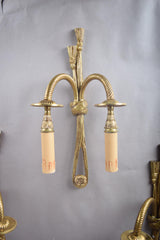Vintage Brass Wall Sconces, Rope and Tassel Motif, Set of Three, Double Arm
