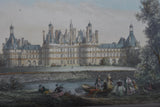 Antique Framed Print of Château de Chambord, Hand-Colored Lithograph by Deroy, French Castle View