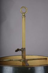 Vintage Brass Bouillotte Lamp, Three-Arm Candelabra Base with Green Tole Shade, French Style Table Lamp