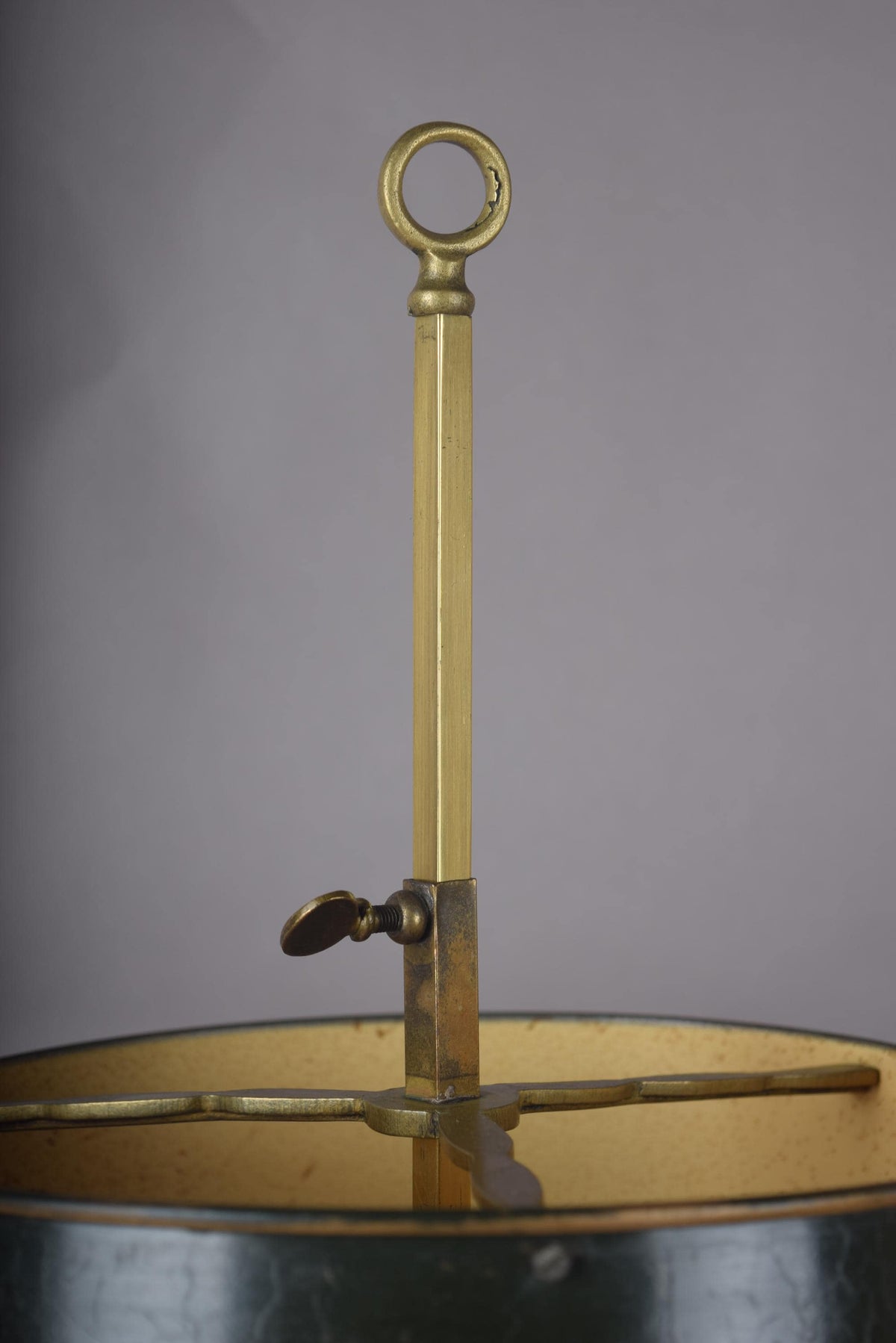 Vintage Brass Bouillotte Lamp, Three-Arm Candelabra Base with Green Tole Shade, French Style Table Lamp