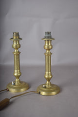 Pair of 19th Century Brass Candlestick Lamps, Antique Candlesticks Converted to Table Lights