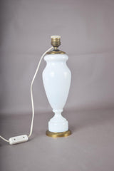 Vintage Blue Glass Table Lamp, Baluster Urn Form on Brass Base, Pleated Shade Included
