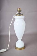 Vintage Blue Glass Table Lamp, Baluster Urn Form on Brass Base, Pleated Shade Included