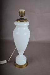Vintage Blue Glass Table Lamp, Baluster Urn Form on Brass Base, Pleated Shade Included