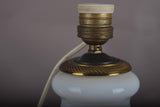 Vintage Blue Glass Table Lamp, Baluster Urn Form on Brass Base, Pleated Shade Included