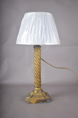 Antique Brass Table Lamp, Twisted Rope Column on Embossed Hexagonal Base, New Shade Included