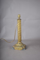 Antique Brass Table Lamp, Twisted Rope Column on Embossed Hexagonal Base, New Shade Included