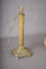 Antique Brass Table Lamp, Twisted Rope Column on Embossed Hexagonal Base, New Shade Included