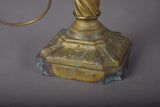 Antique Brass Table Lamp, Twisted Rope Column on Embossed Hexagonal Base, New Shade Included