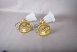 Vintage Brass Wall Sconces, Frosted Textured Tulip Glass Shades, Pair