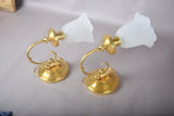 Vintage Brass Wall Sconces, Frosted Textured Tulip Glass Shades, Pair