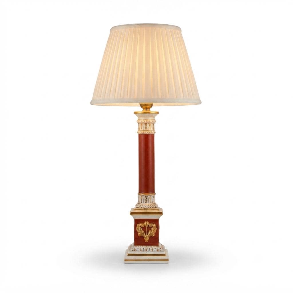 Ceramic Column Table Lamp, Red and Gold, Art Deco Style, Attributed to Ugo Zaccagnini, Italy 1950s