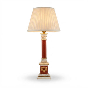 Ceramic Column Table Lamp, Red and Gold, Art Deco Style, Attributed to Ugo Zaccagnini, Italy 1950s
