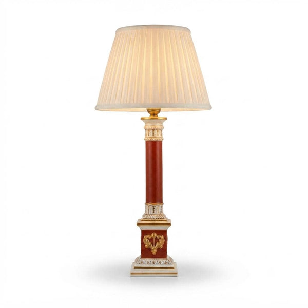 Ceramic Column Table Lamp, Red and Gold, Art Deco Style, Attributed to Ugo Zaccagnini, Italy 1950s