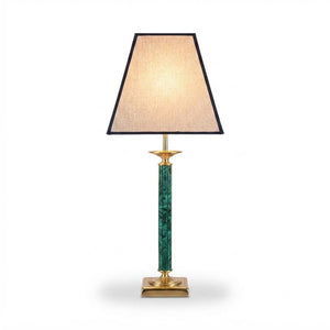 Vintage 1980s Table Lamp, Malachite-Style Green Column, Gold-Toned Metal, Hollywood Regency Style