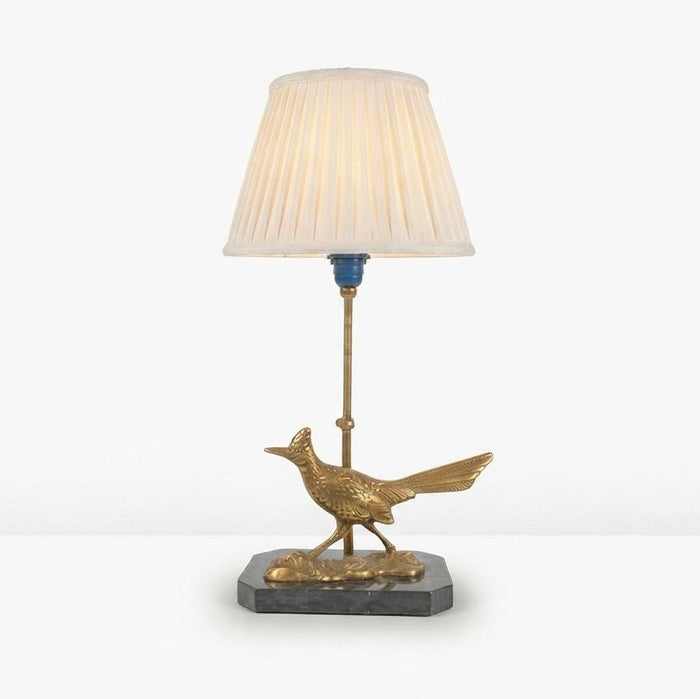 Vintage Brass Bird Table Lamp, Roadrunner Figure, Black Base, Art Deco Style, 1950s