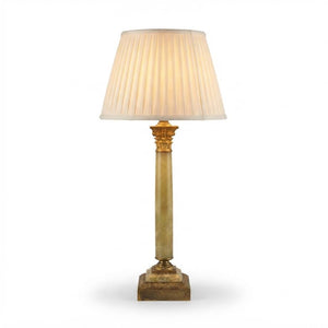 Vintage 1930s Green Onyx Column Table Lamp – Gold-Plated Corinthian Capital, Neoclassical Statement Lighting