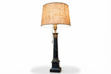Vintage 1950s Green Painted Column Table Lamp – Gilt-Brass Mounts, Laurel Wreath Medallion, Neoclassical Empire Style