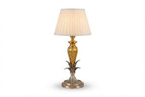 Vintage Ornate Brass Table Lamp | Dual-Tone Gold & Silver Fluted Design | Sculpted Leaf Motif | Circa 1960s | Rewired