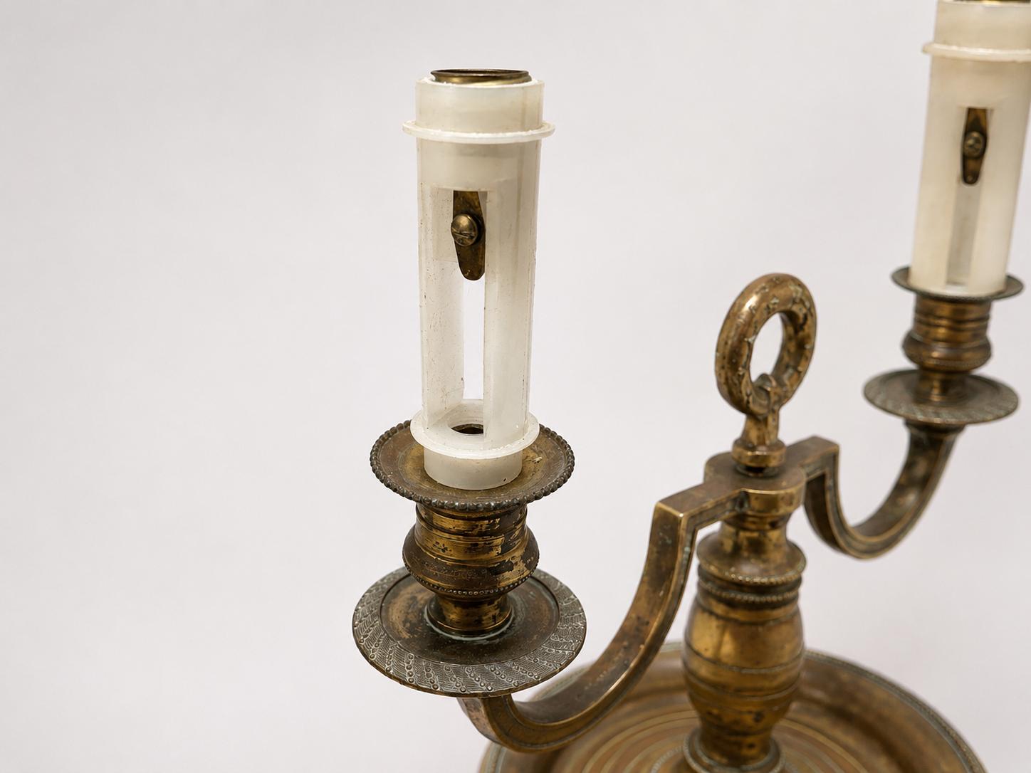 Vintage Brass-Toned Bouillotte Lamp Base, French Style, Convertible Candle Holder, 1950s