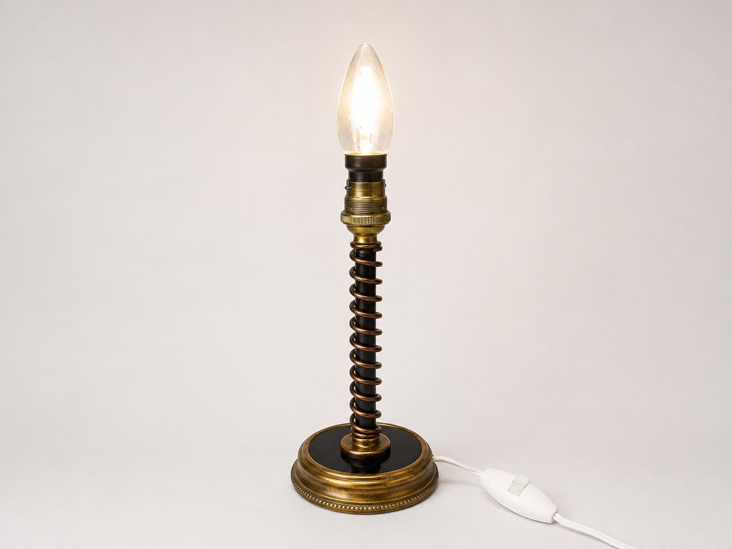 Vintage Brass Table Lamp Base, Art Deco Style, Spring Detail, Ready to Use, 1920s