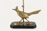 Vintage Brass Bird Table Lamp, Roadrunner Figure, Black Base, Art Deco Style, 1950s