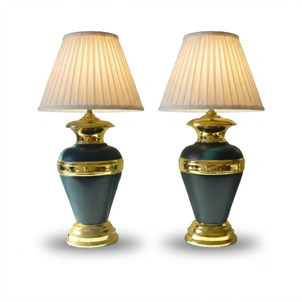 Vintage 1990s Green Ceramic & Gold-Tone Table Lamps – Vase-Style Statement Lighting, Matching Pair