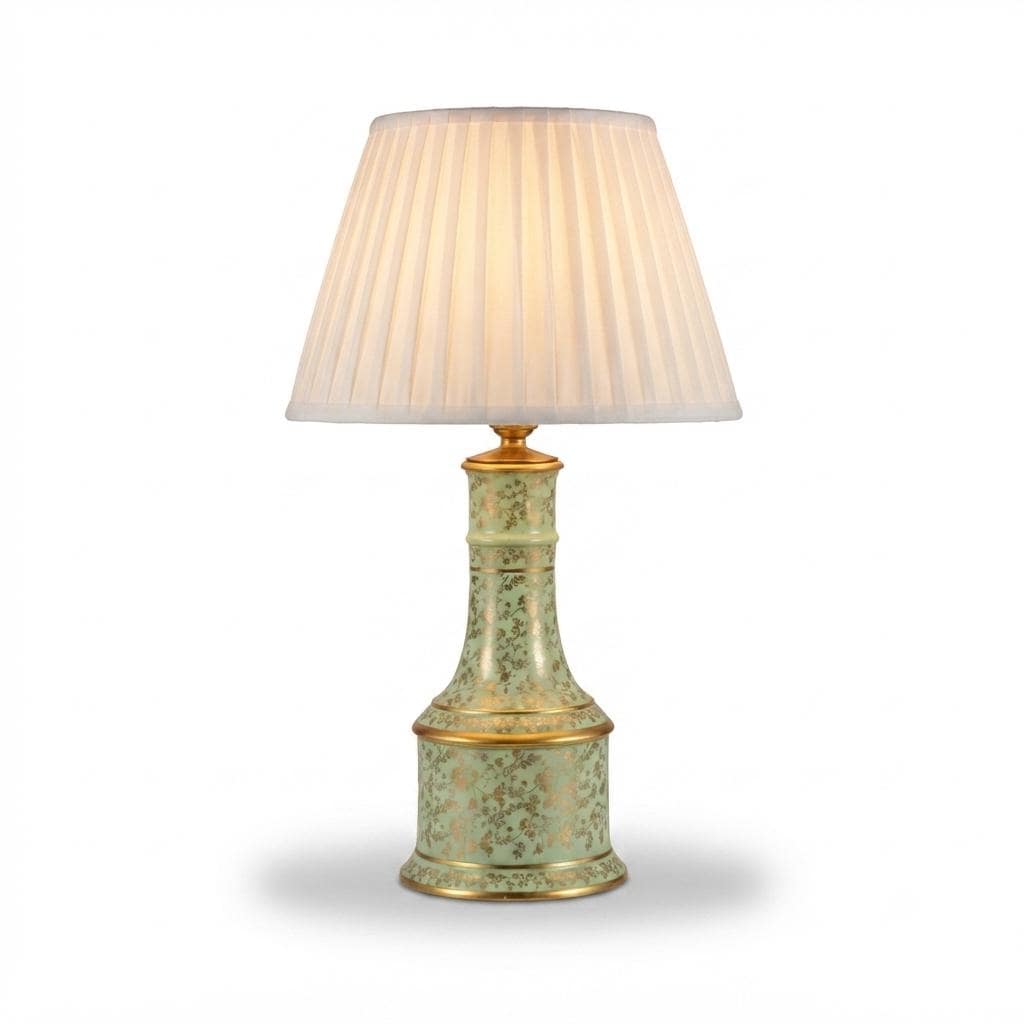 Vintage Chinoiserie Table Lamp | Mint Green Porcelain with Gold Gilt Floral Detail | French Country Baluster Lamp | Circa 1950s