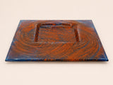 Abstract Art Glass Decorative Plate, Blue Copper Amber Swirl Design, Sculptural Centerpiece Tray
