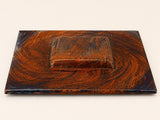 Abstract Art Glass Decorative Plate, Blue Copper Amber Swirl Design, Sculptural Centerpiece Tray